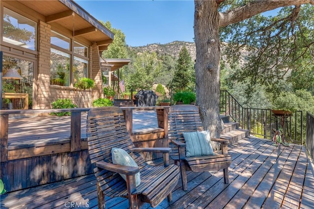 deck with a mountain view