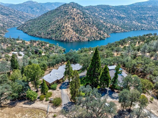 birds eye view of property featuring a water and mountain view