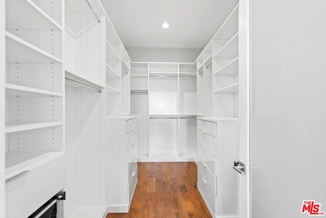 walk in closet featuring dark wood-type flooring