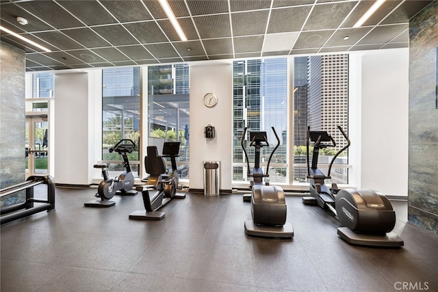 workout area with floor to ceiling windows