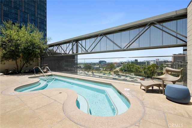 view of swimming pool with a patio area