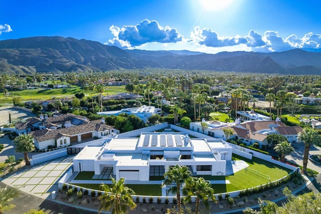 drone / aerial view featuring a mountain view