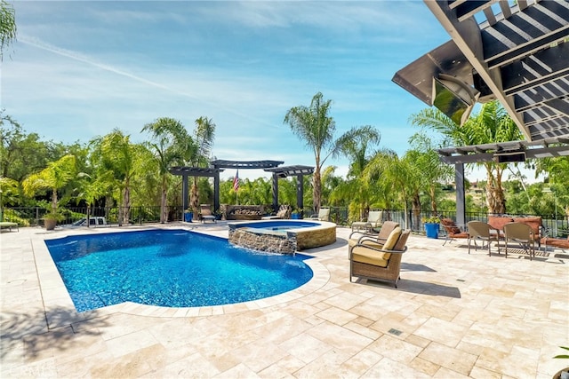 view of swimming pool with a pergola, a patio area, and an in ground hot tub