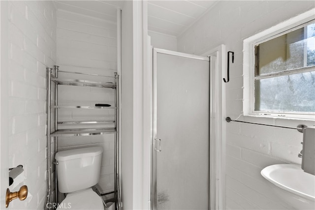 bathroom featuring toilet and an enclosed shower