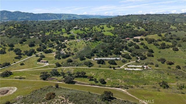 drone / aerial view featuring a mountain view