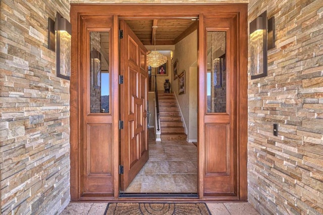 hall with wood ceiling