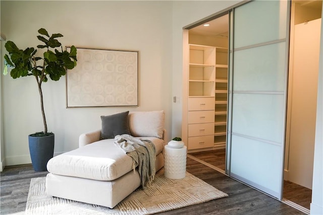 bedroom featuring dark wood-type flooring and a closet