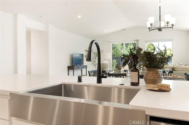 room details with sink and a chandelier