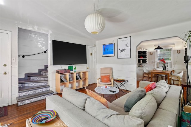 living room featuring dark hardwood / wood-style floors