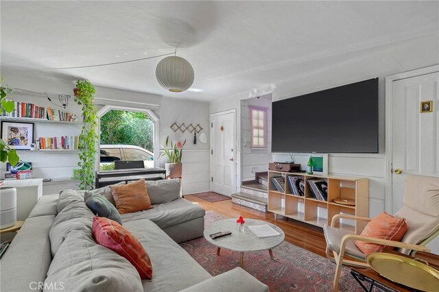 living room with hardwood / wood-style flooring