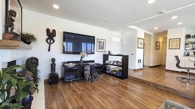 living room featuring wood-type flooring