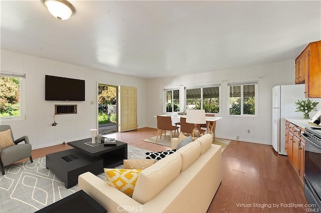 living room with light hardwood / wood-style floors