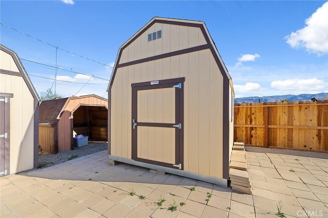 view of outdoor structure featuring a mountain view