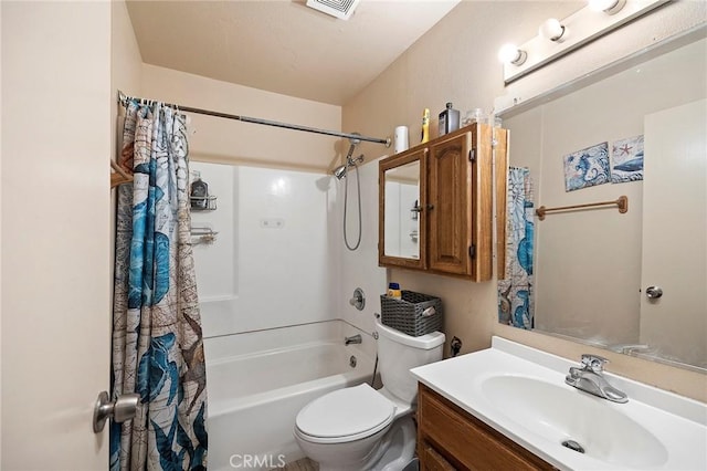 full bathroom featuring vanity, toilet, and shower / bath combo with shower curtain