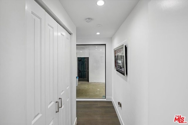 hallway featuring dark hardwood / wood-style flooring