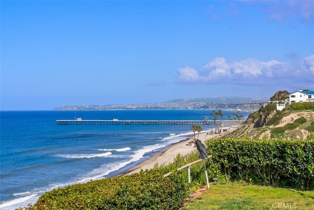 view of water feature with a beach view