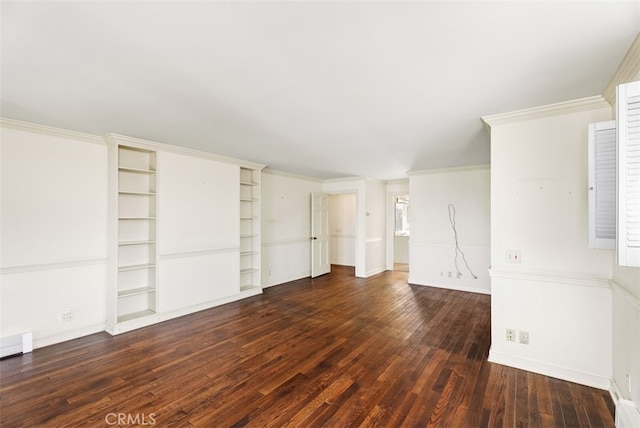 unfurnished room with dark hardwood / wood-style flooring and crown molding