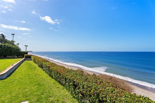 property view of water featuring a beach view