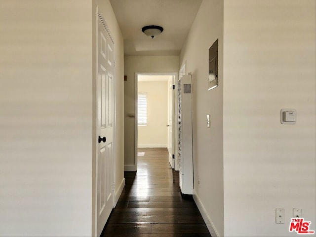 corridor featuring dark hardwood / wood-style flooring