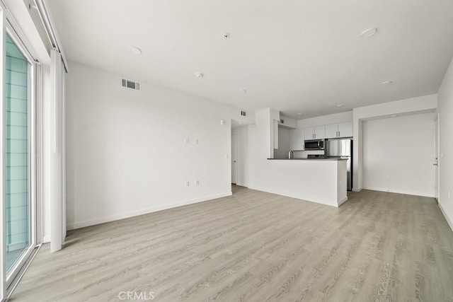 unfurnished living room with light hardwood / wood-style flooring