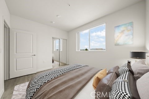 bedroom featuring a closet and light hardwood / wood-style floors