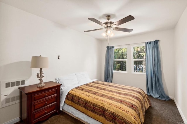 22228 Crestline Rd, Palomar Mountain, CA 92060 - bedroom with dark colored carpet, a ceiling fan, and heating unit