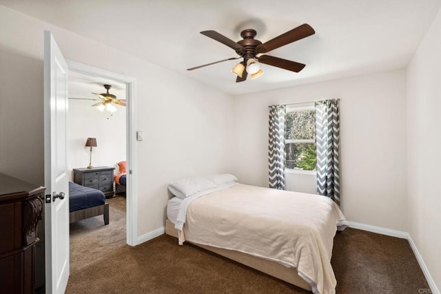 22228 Crestline Rd, Palomar Mountain, CA 92060 - bedroom with dark carpet and ceiling fan