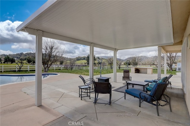 view of patio featuring a mountain view