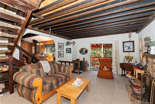 living room featuring a chandelier