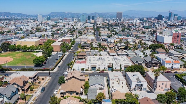 drone / aerial view featuring a mountain view