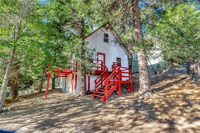 view of play area with a deck