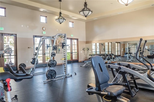 gym with a high ceiling