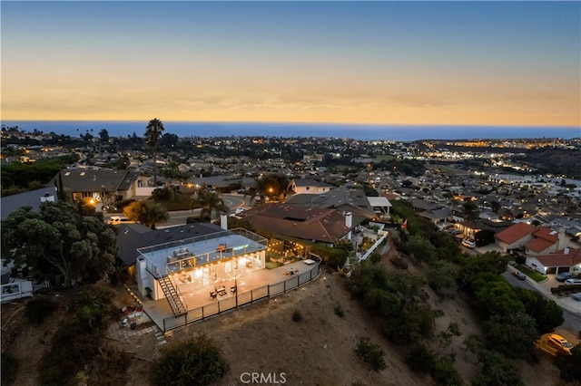 view of aerial view at dusk