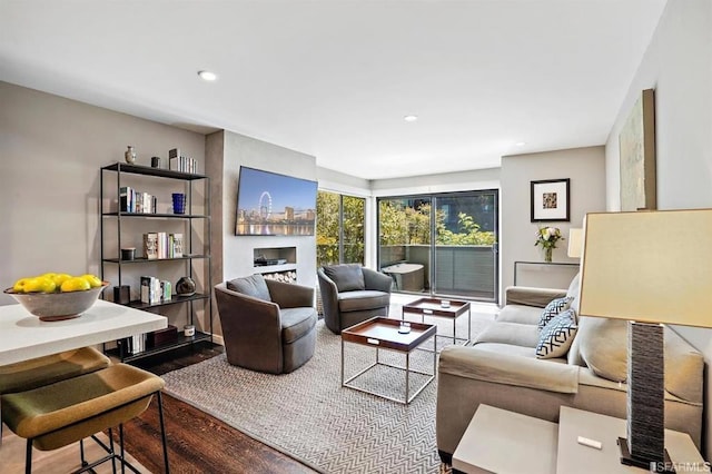 living room with wood-type flooring