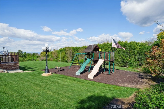 view of play area featuring a yard