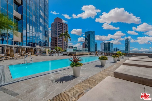 view of swimming pool featuring a patio area