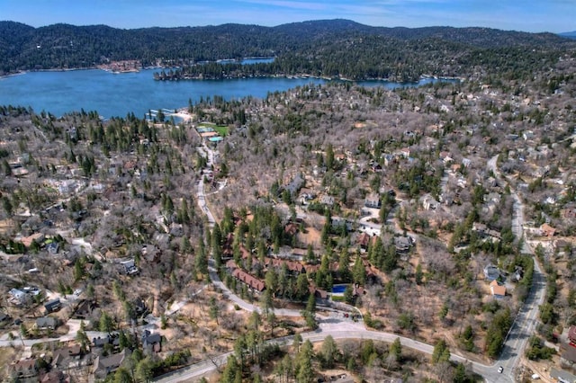 bird's eye view with a water and mountain view