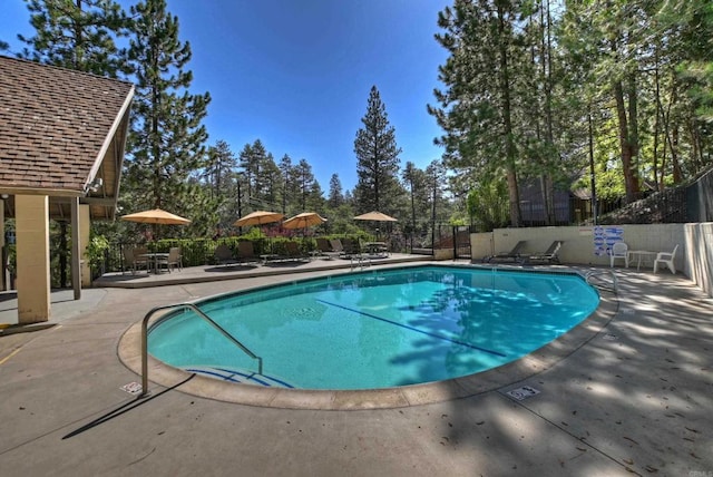 view of swimming pool featuring a patio