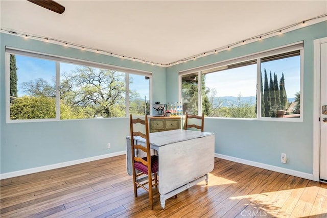 dining space with baseboards and hardwood / wood-style floors