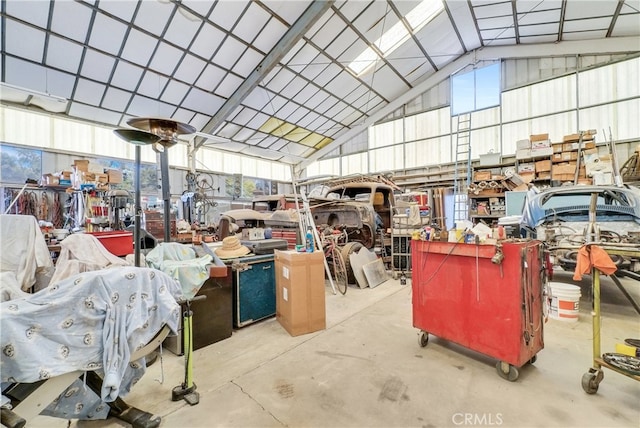 miscellaneous room with lofted ceiling and a healthy amount of sunlight