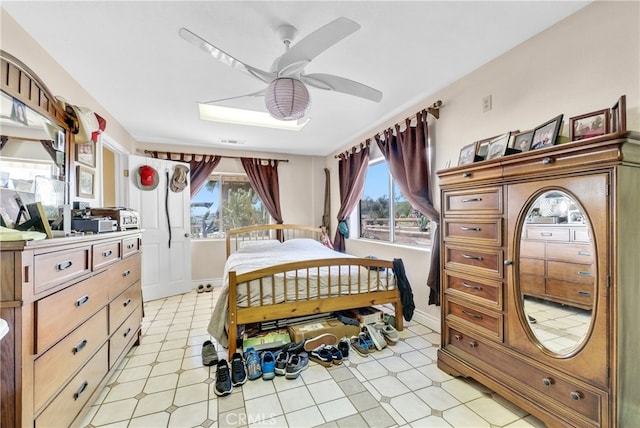 bedroom with multiple windows and ceiling fan