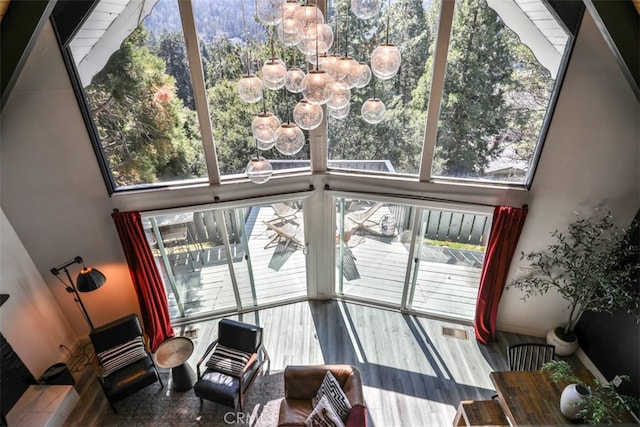 interior space featuring a chandelier