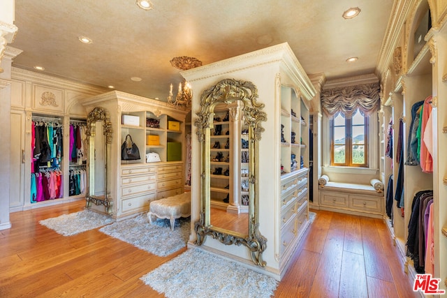 spacious closet featuring light wood-type flooring