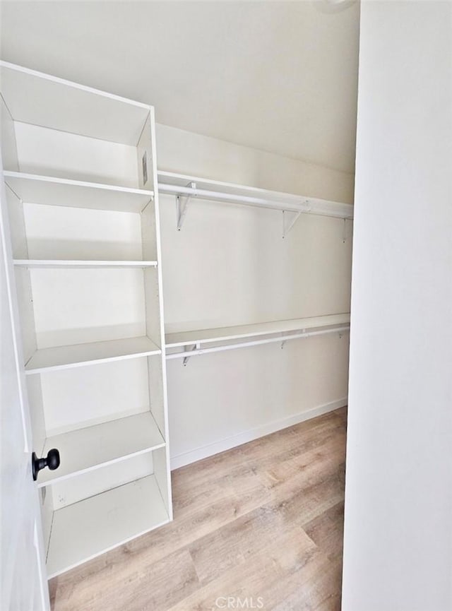 spacious closet with light hardwood / wood-style floors