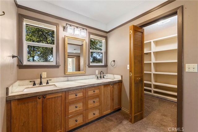 full bath featuring double vanity, plenty of natural light, and a sink