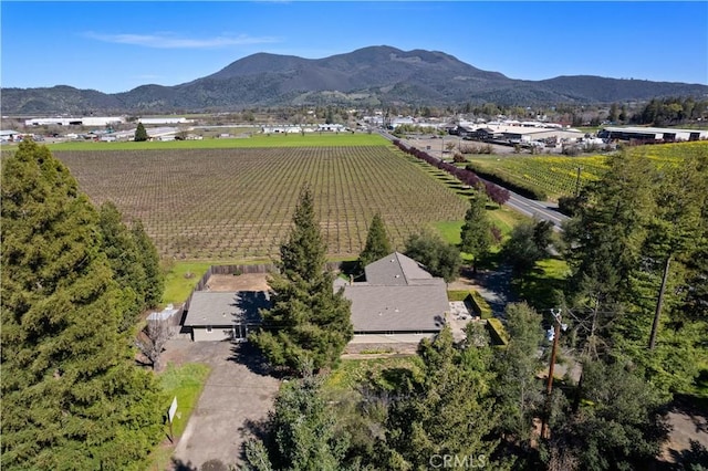 aerial view featuring a mountain view and a rural view