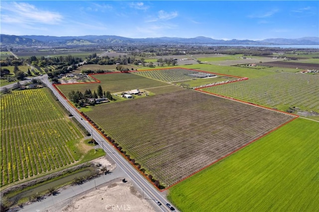 aerial view with a mountain view and a rural view