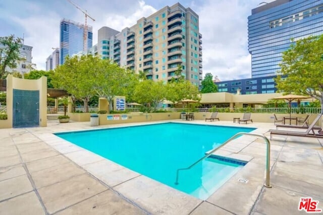 view of swimming pool with a patio