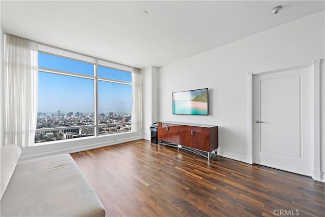 living room with dark wood-type flooring