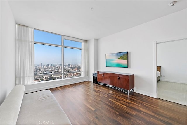 living room with dark wood-type flooring